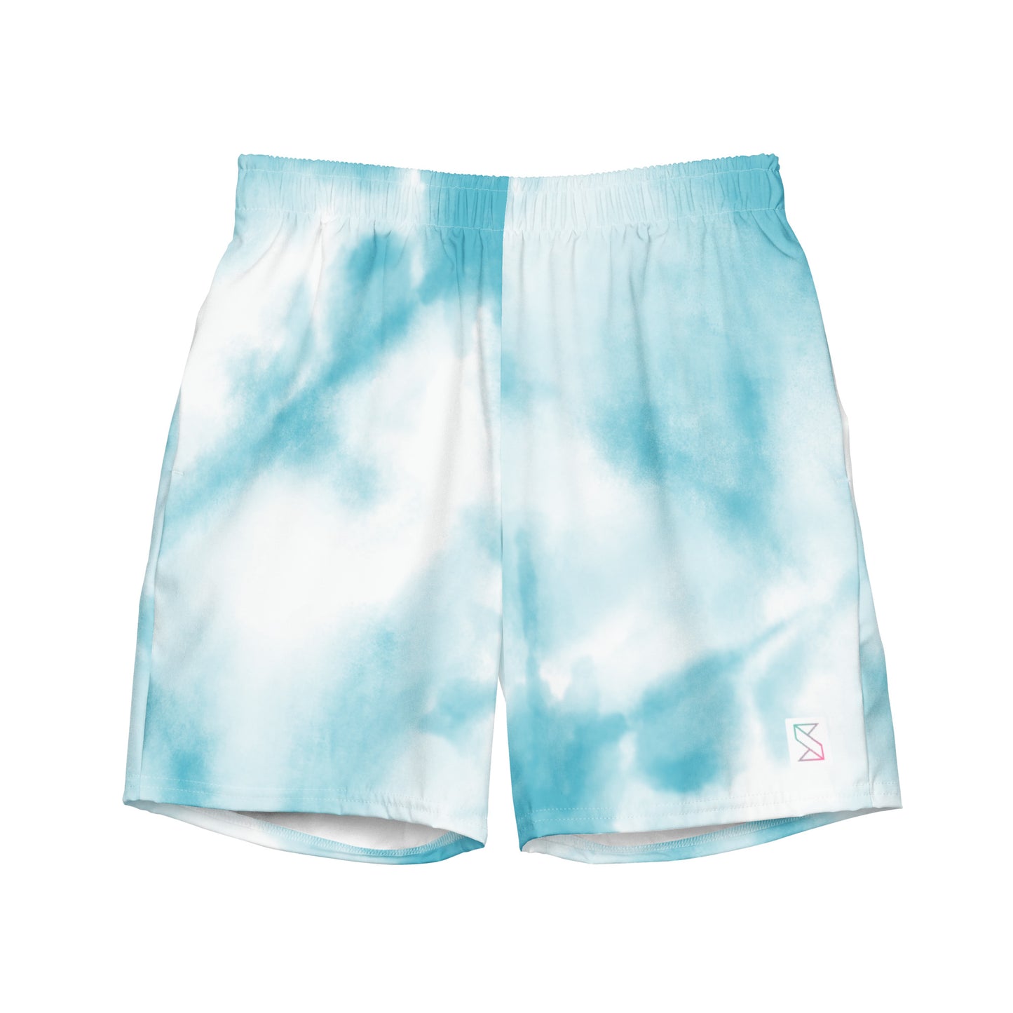 Blue tie dye mens trunks trunks front view