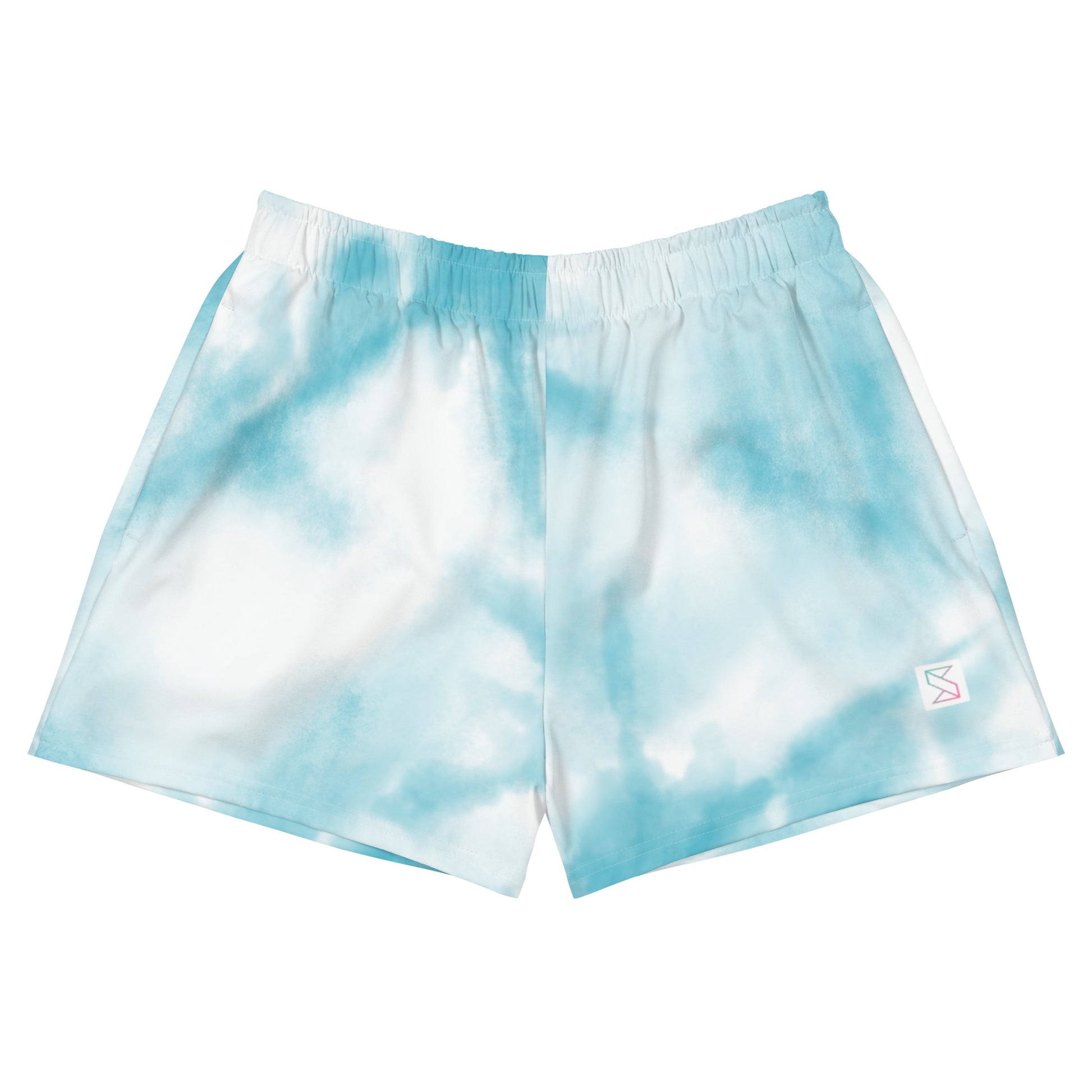 Blue tie dye womens shorts trunks front view