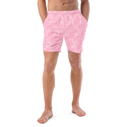 Cotton candy flowers trunks on male model with a front view