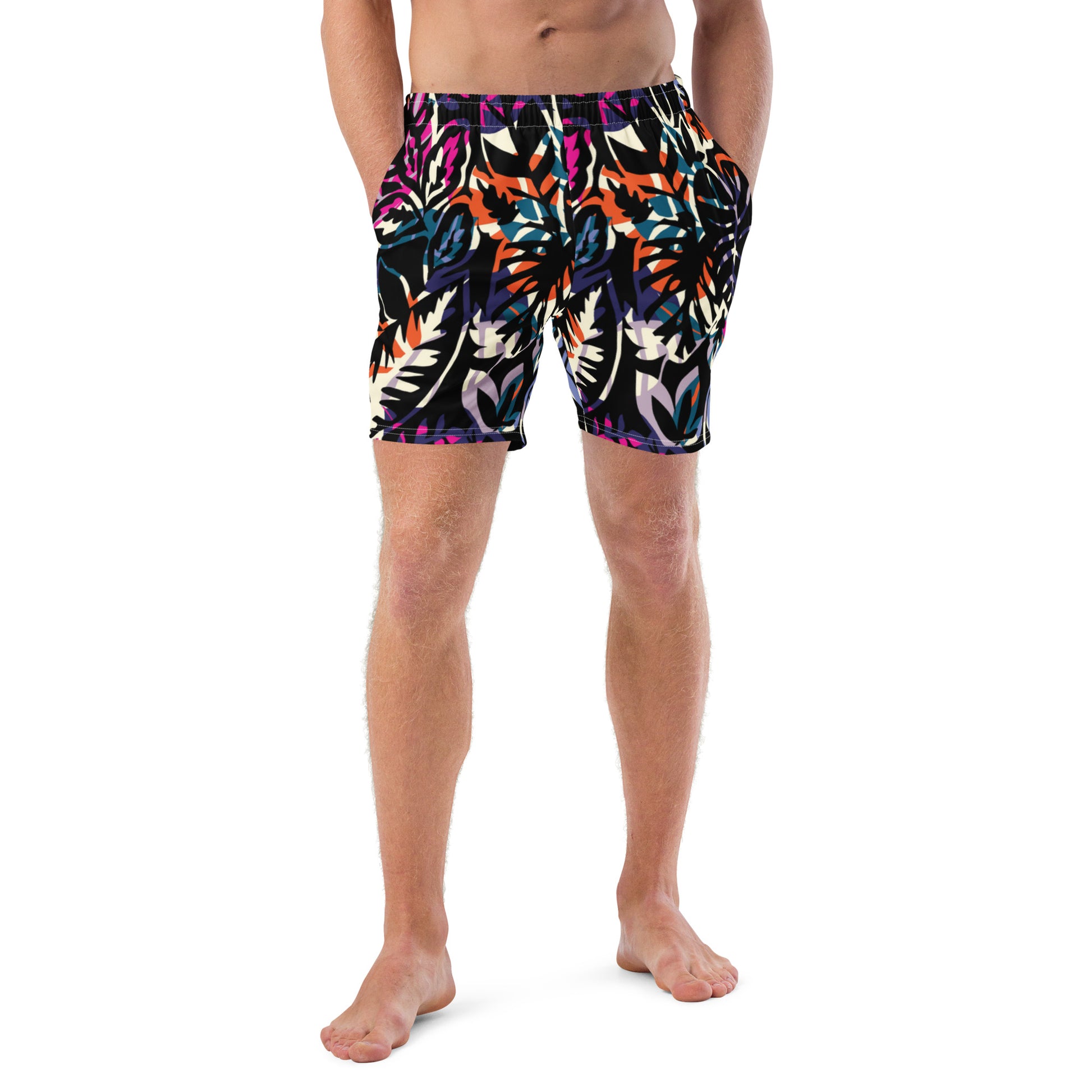 Dark maui mens trunks trunks on male model with a front view