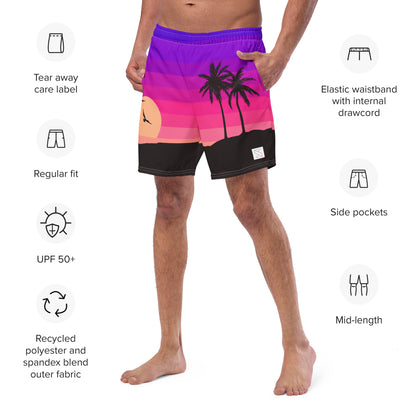 Island nights trunks on male model with an angled front view showing features