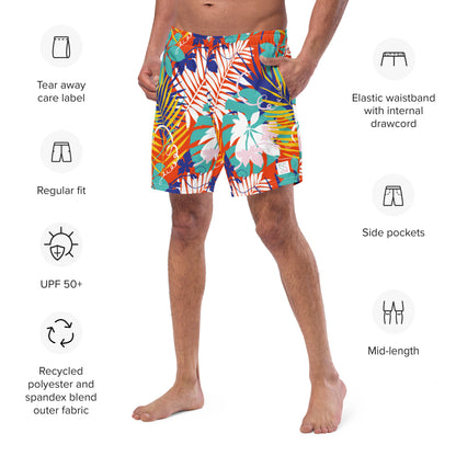 Maui trunks on male model with an angled front view showing features