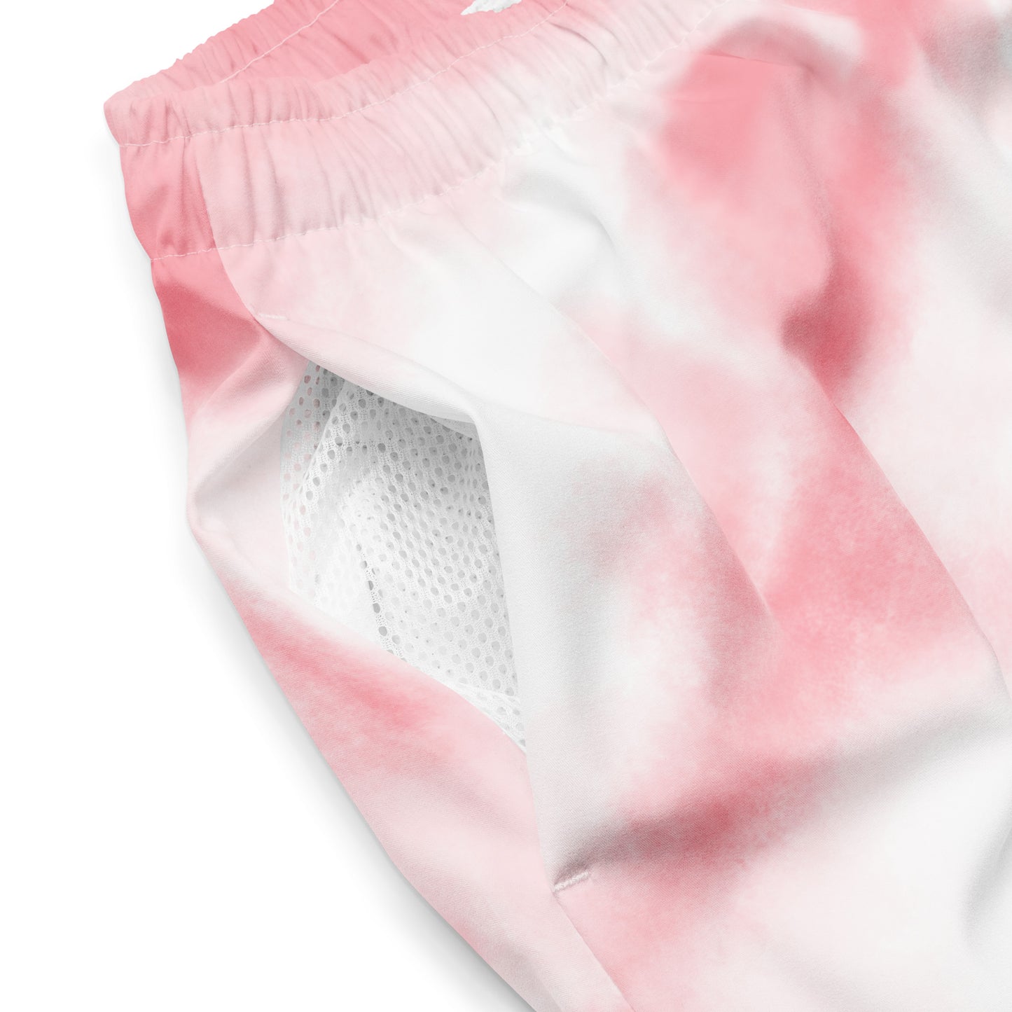 Pink tie dye mens trunks trunks focused view on mesh side pocket