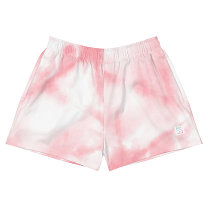 Pink tie dye womens shorts trunks front view